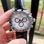 Copy Rolex Daytona 43mm Watch Panda Face Black Leather Strap